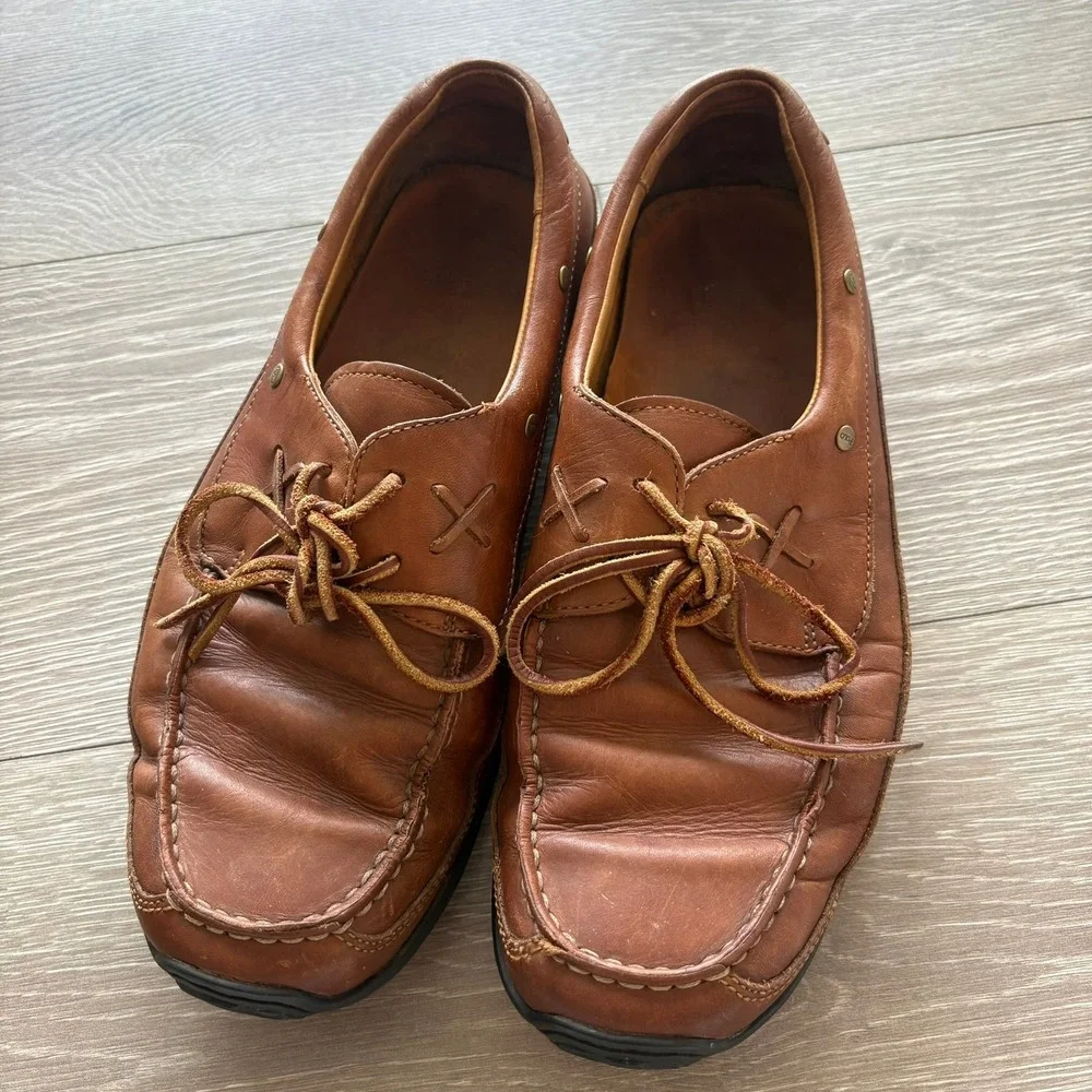 Polo Ralph Lauren Mens Tan Leather Boat Shoes Moc Toe Loafers AAM19420 9.5 D
